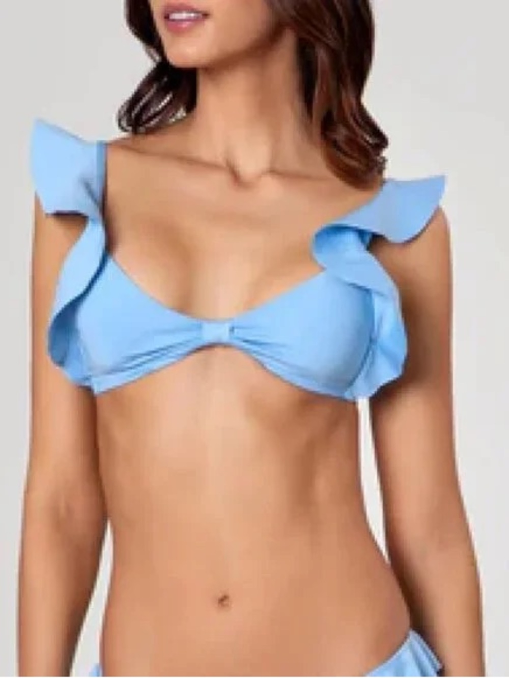 NEW Agua Bendita Sharon Light Blue Swimsuit Bikini Top Ruffle Shoulder Large NWT